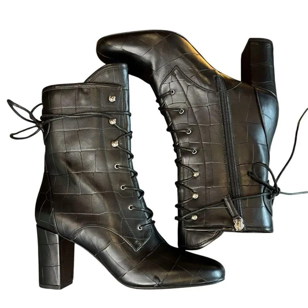 Longchamp Black Croc Print Bootie NWOB Size 38/ US 7 1/2